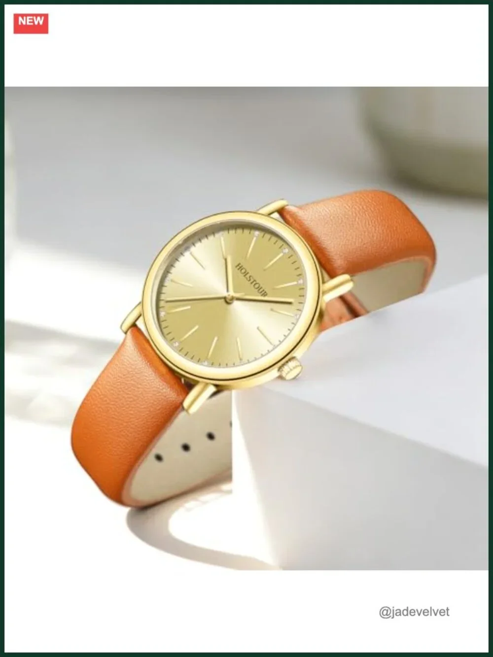Women's Round Analog Quartz Watch Crystal Accent Leather Band